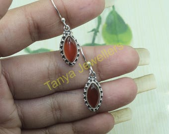 Red Carnelian Gemstone Earrings Pure 925 Sterling Silver Handmade Dangle Earrings Red Stone Earrings Carnelian Jewelry Earrings For Women