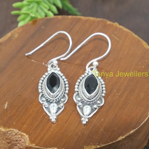Natural Black Onyx Earrings, 925 Sterling Silver Earrings, Gemstone Earrings, Dangle Earrings, Valentines Day Birthday Gift for Women