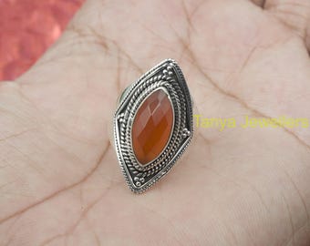 Natural Red Carnelian Cut Stone Ring, 925 Sterling Silver Ring, Handmade Design Ring, Statement Ring, Boho Ring, Carnelian Gift Jewelry