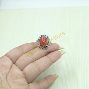 Red Coral Ring 925 Sterling Silver Ring Handmade Statement Ring Stacking Ring Red Stone Rings Christmas Valentines Day Gift Jewelry For Her