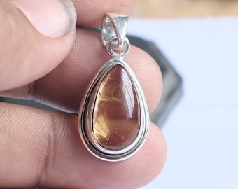 Natural Yellow Citrine 925 Sterling Silver Handmade Pendant Gold Plated Necklace Gift Jewelry