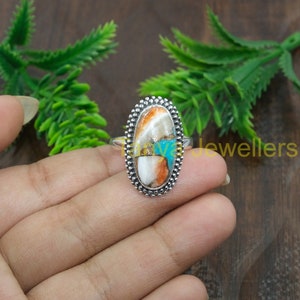 Top Quality orange Spiny Oyster Turquoise Gemstone Ring 925 Sterling Silver Ring Handmade Design Ring Promise Ring Boho Ring Jewelry For Her