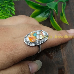 Top Quality orange Spiny Oyster Turquoise Gemstone Ring 925 Sterling Silver Ring Handmade Design Ring Promise Ring Boho Ring Jewelry For Her