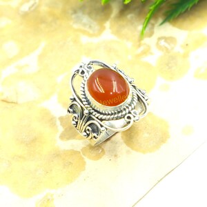 Natural Red Carnelian Gemstone Ring, 925 Sterling Silver Ring, Large Stone Statement Ring, Handmade Design Ring, Christmas Gift for Women