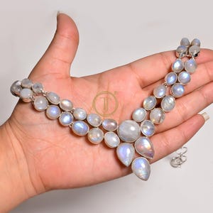 Natural Blue Rainbow Moonstone 925 Sterling Silver Handmade Statement Necklace Gemstone Necklace Moonstone Jewelry Gift For Wife Mom Sister