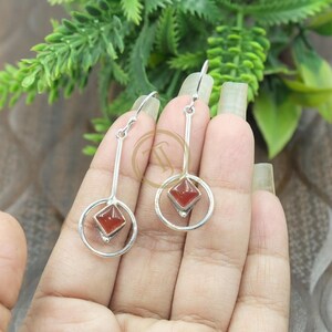 Carnelian Dangling Earrings 925 Sterling Silver Handmade Unique Design Red Stone Earrings Carnelian Jewelry Gift Jewelry For Mom Girlfriend