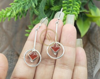Carnelian Dangling Earrings 925 Sterling Silver Handmade Unique Design Red Stone Earrings Carnelian Jewelry Gift Jewelry For Mom Girlfriend