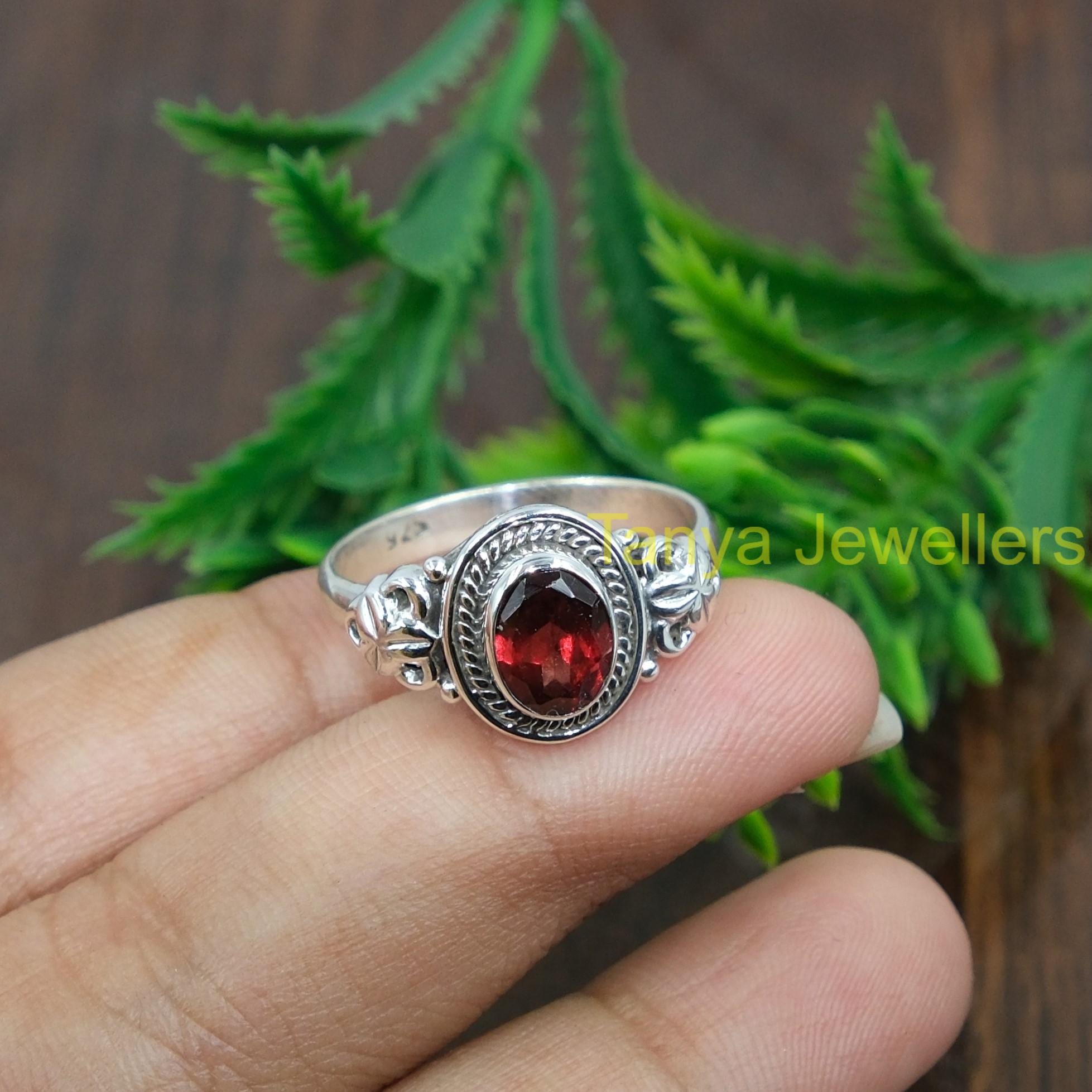 Red Garnet Stone Ring 925 Sterling Silver Ring Handmade