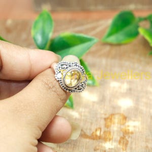 Citrine Engagement Rings for Women, 925 Sterling Silver Ring, Handmade Design Wedding Ring, Christmas Birthday Gift Jewelry for Her