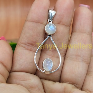 Top Quality Blue Fire Moonstone Gemstone Pendant Necklace 925 Sterling Silver Pendant  Moonstone Jewelry Christmas Gift for Wife Women