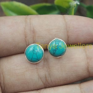 Blue Turquoise Stud Earrings, 925 Sterling Silver Stud Earrings, Ear Studs for Women, Turquoise Birthday Christmas Gift Jewelry for Her