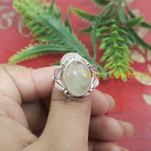 Natural Large Prehnite Gemstone Ring 925 Sterling Silver Ring Statement Ring Prehnite Jewelry Christmas Anniversary Birthday Gift for Women
