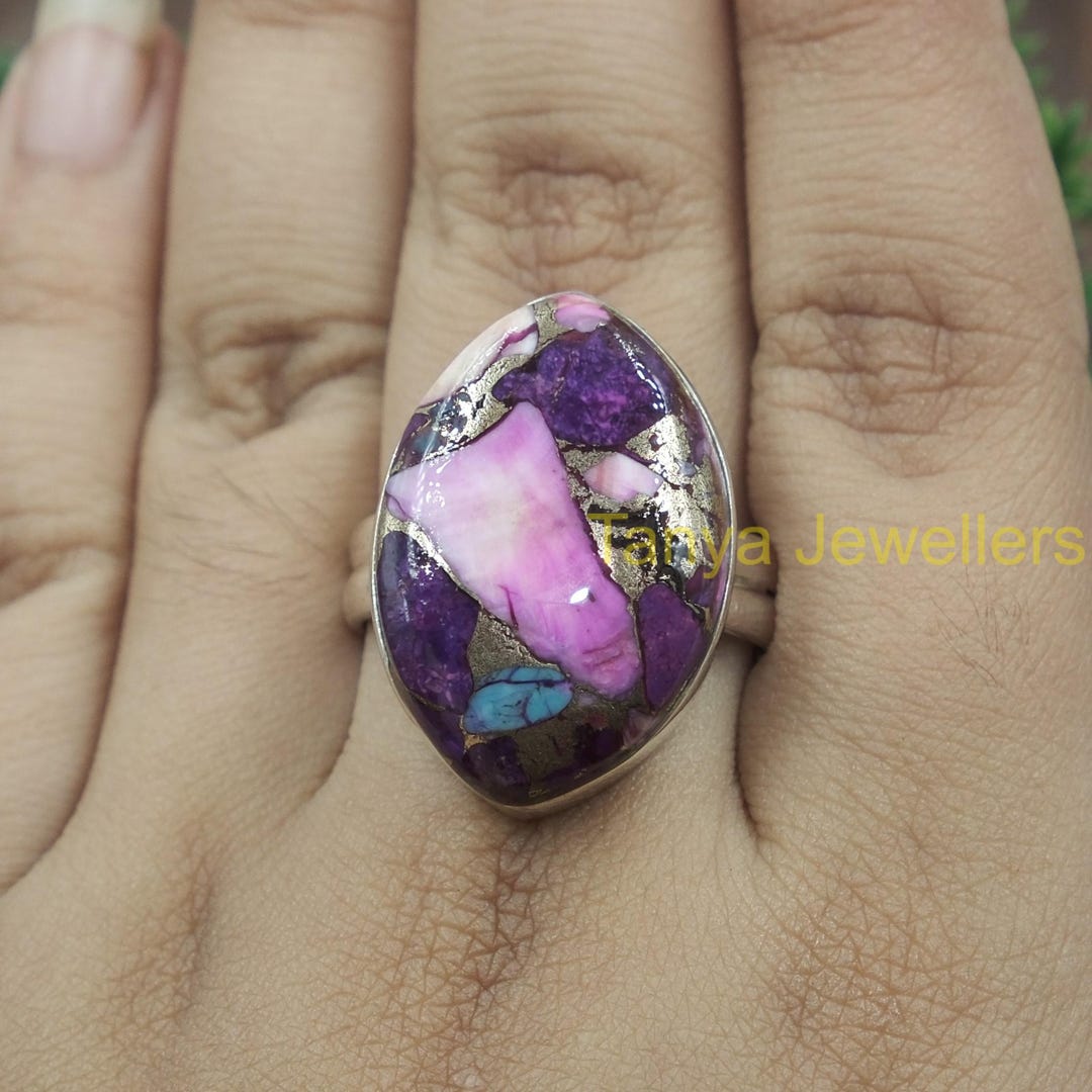 Pink Blue Copper Turquoise Ring Large Blue Pink Gemstone Handmade ...