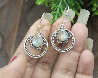 Boucles d'oreilles arc-en-ciel en pierre de lune, Boucles d'oreilles en argent sterling 925, Boucles d'oreilles pendantes, Boucles d'oreilles en pierres précieuses, Bijoux en pierre de lune, Bijoux de mariage pour femme