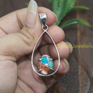 Oyster Turquoise Pendant 925 Sterling Silver Pendant Handmade Pendant Necklace for Women Turquoise Valentines Day Christmas Gift Jewelry