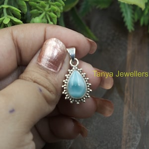Natural Blue Larimar Gemstone Pendant, 925 Sterling Silver Pendant, Handmade Statement Pendant, Larimar Birthday Gift Jewelry for Women