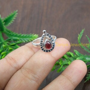 Natural Red Garnet Stone Ring, 925 Sterling Silver Ring, Handmade Design Ring, Promise Ring for Her, Garnet Jewelry, Christmas Gift for Her