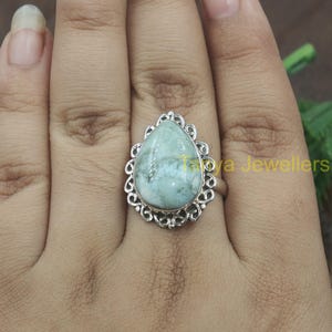 Large Blue Larimar Gemstone Ring 925 Sterling Silver Ring Handmade Design Statement Ring Larimar Birthday Gift Jewelry for Her