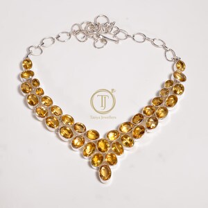 Citrine Pure 925 Sterling Silver Necklace Handmade Statement Necklace Yellow Stone Necklace Cut Stone Necklace Citrine Gift Jewelry For Her