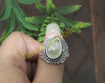 Anillo de prehnita verde, plata de ley 925, anillo hecho a mano, anillo llamativo, anillos de diseño bohemio, joyería navideña de prehnita, regalo para mujer