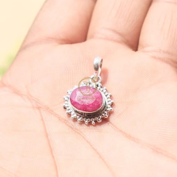 Ciondolo Ovale In Argento 925 Con Rubino Rosa Naturale - Tamasha Silver, Regalo In Scatola