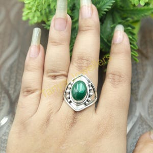 Green Malachite Ring Handmade Stacking Ring 925 Sterling Silver Rings Green Stone Ring Statement Ring Malachite Jewelry Gift Jewelry For Her