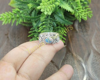 Blue Opal Gemstone Ring 925 Sterling Silver Ring Handmade Design Ring Boho Promise Ring Wedding Engagement Ring Opal Gift Jewelry For Her