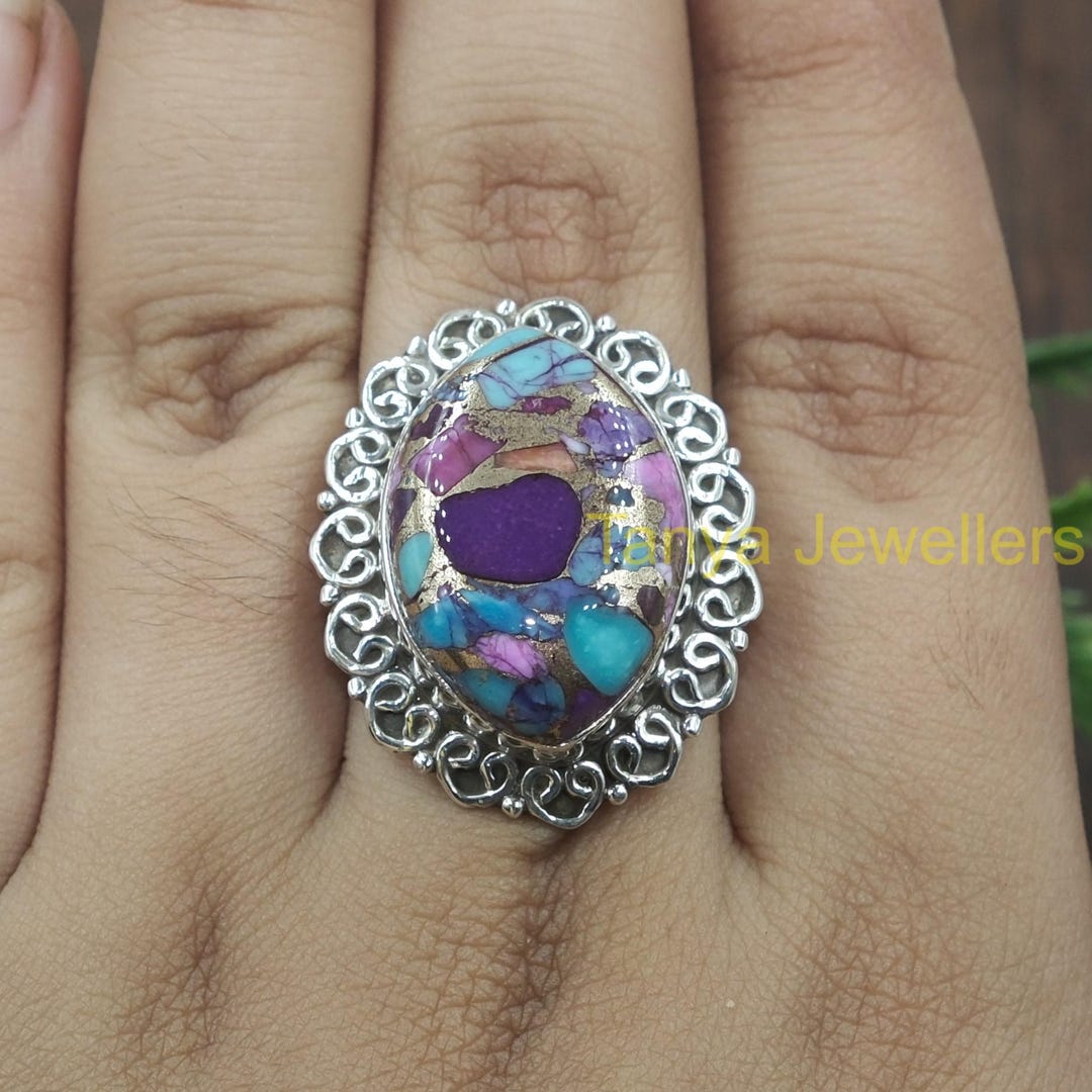 Pink Blue Copper Turquoise Ring Large Blue Pink Gemstone Handmade ...
