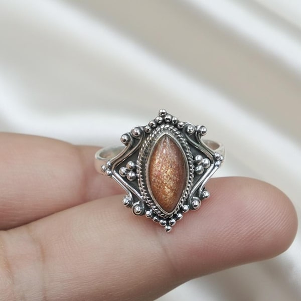Natural Sunstone Ring 925 Sterling Silver Ring Handmade Design Ring Wedding Engagement Rings for Women Sunstone Jewelry Gift for Her