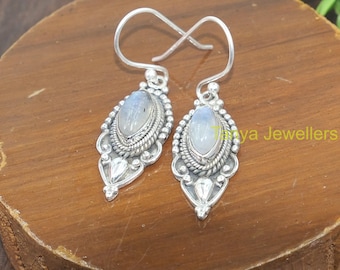 Rainbow Moonstone Earrings, 925 Sterling Silver Earrings, Dangle Earrings, Gemstone Earrings, Moonstone Jewelry, Wedding Jewelry for Her