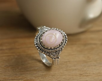 Pink Opal Ring, Pink Stone Ring, 925 Sterling Silver Ring, Gemstone Ring, Handmade Statement Ring, Boho Women Ring, 18k Gold Plated Ring
