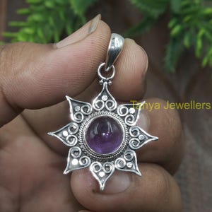 Natürliche lila Amethyst Anhänger 925 Sterling Silber Stern Anhänger handgemachte Statement Anhänger Halskette Weihnachtsgeschenk Schmuck für Frauen