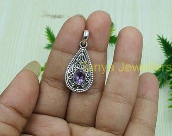 Natural Amethyst Pendant Purple Stone Pendant 925 Sterling Silver Pendant Statement Pendant Necklace Amethyst Jewelry Christmas Gift for Her
