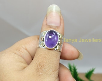 Natural Amethyst Ring Solid 925 Sterling Silver With Brass Ring Statement Ring Promise Ring Large Ring for Her Amethyst Jewelry Gift for Her