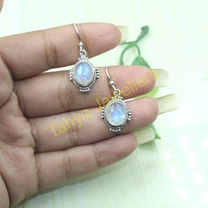 Rainbow Moonstone 925 Sterling Silver Handmade Design Dangling Earrings Blue Stone Earrings Moonstone Jewelry For Her Birthday Gift Jewelry