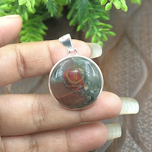 Bloodstone Pendant 925 Sterling Silver Pendant Statement Pendant Large Gemstone Pendant Necklace Bloodstone Jewelry Christmas Gift for Women