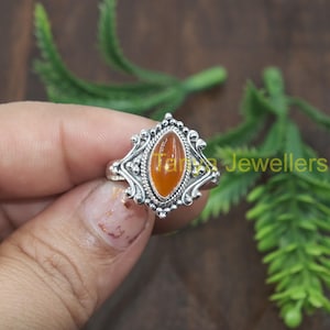 Natural Carnelian Ring 925 Sterling Silver Ring Orange Stone Ring Handmade Design Rings Carnelian Birthday Christmas Gift Jewelry for Women