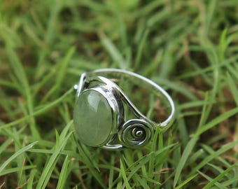 Naturlig grön prehnit ädelstensring, pläterad i gult guld och roséguld, 925 sterlingsilverring, handgjord bohemisk designring, stapelringar