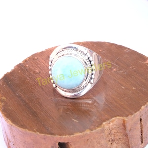 Larimar Ring Large Stone Ring Gemstone Ring 925 Sterling Silver Ring Handmade Statement Ring Boho Rings Larimar Gift Jewelry for Her and Him