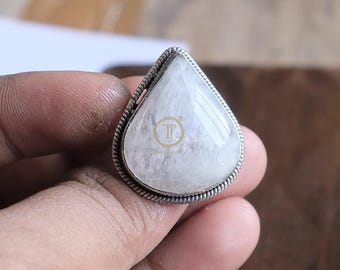 White Moonstone Ring, 925 Sterling Silver Handmade Stacking Ring, Boho Ring, Vintage Ring, Healing Ring, Birthstone Ring, Christmas Gift