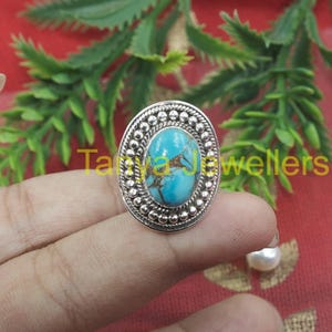 Natural Blue Copper Turquoise Ring, 925 Sterling Silver Ring, Large Stone Ring, Statement Ring, Handmade Ring, Silver Design Rings for Women