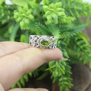 Natural Green Peridot Ring Pure 925 Sterling Silver Ring Handmade Design Promise Rings Green Stone Ring Anniversary Gift Jewelry For Women