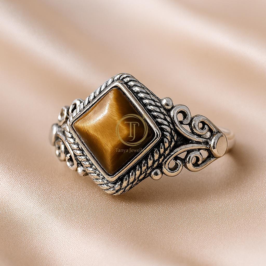 Tiger's Eye Ring, 925 Sterling Silver Handmade Promise Ring