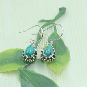 Tibetan Turquoise Gemstone 925 Sterling Silver Earrings Handmade Design Earrings Drop Dangle Earrings Blue Stone Earrings Turquoise Jewelry