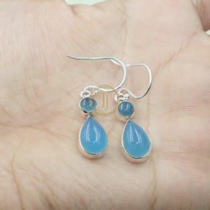Blue Chalcedony Stone Earrings 925 Sterling Silver Handmade Earrings Dangling Earrings Chalcedony Jewelry Valentines Day Gift For Girlfriend