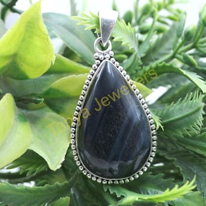 Large Blue Tiger Eye Gemstone Pendant 925 Sterling Silver Handmade Statement Pendant Necklace Tiger Eye Jewelry Christmas Gift For Women