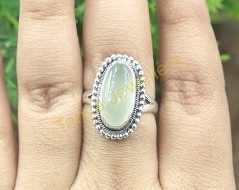 Anillo de prehnita verde, anillo de plata de ley 925, anillo llamativo hecho a mano, anillo apilable, anillo de piedra verde, regalo de Navidad y San Valentín con prehnita.