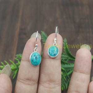 Tibetan Turquoise Earrings, 925 Sterling Silver Dangle Earrings, Earrings for Women, Handmade Earrings, Turquoise Jewelry, Gift for Her
