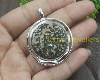 Collana con ciondolo in diaspro oceanico, ciondolo in argento sterling 925, grande pietra preziosa, ciondolo con dichiarazione, gioielli in diaspro, regalo di anniversario e compleanno.