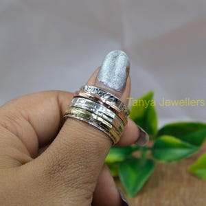 Spinner Ring, Fidget Ring, Anti Anxiety Ring, Statement Ring, Solid 925 Sterling Silver Spinner Ring With Brass and Copper Spinning Band